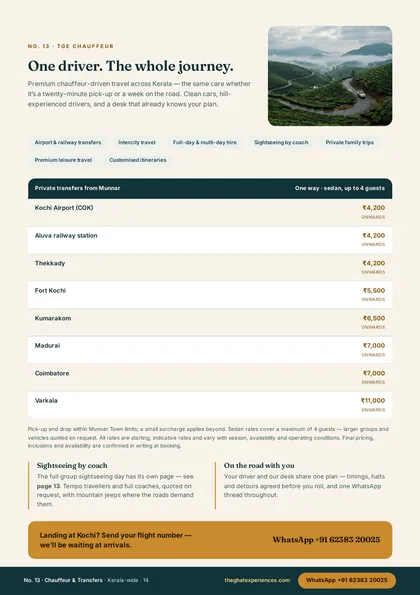Chauffeur & transfer rates of The Ghat Experiences 2026 brochure